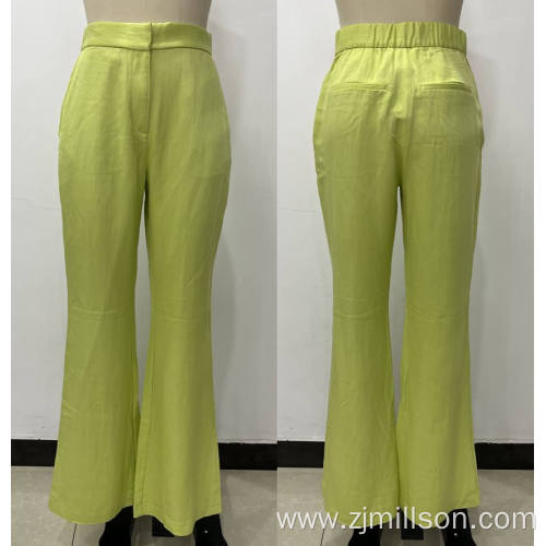 Lady's Elastic Waistband Bright Straight Flared Pants